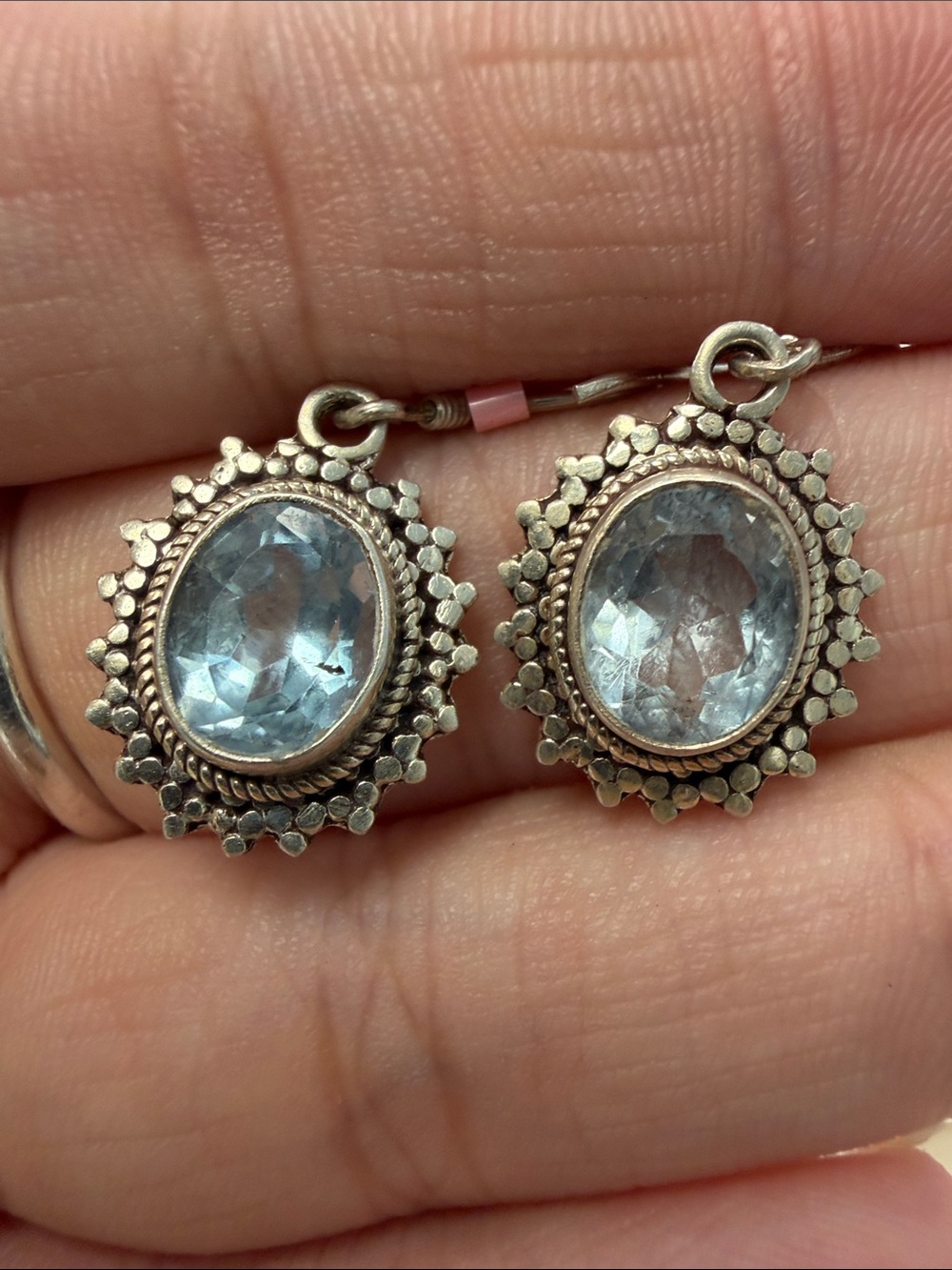 Sterling Silver Blue Topaz Oval Dangle Earrings